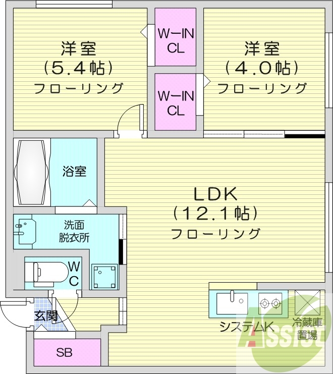 2LDK、エアコン、システムキッチン、ネット無料