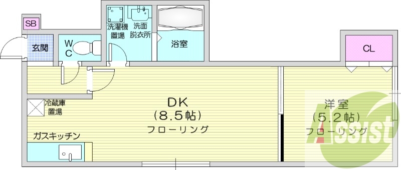 1LDK、独立洗面台、灯油暖房、モニタ付インターホン