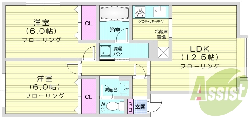 2LDK、システムキッチン、トランクルーム