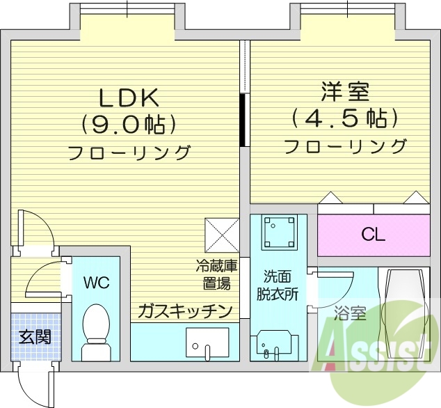 1LDK、トランクルーム、灯油暖房、最上階