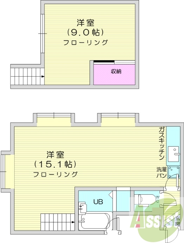 １ルーム、メゾネット、バストイレ別、灯油暖房