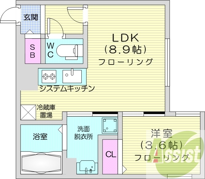 1LDK、エアコン、システムキッチン、灯油暖房