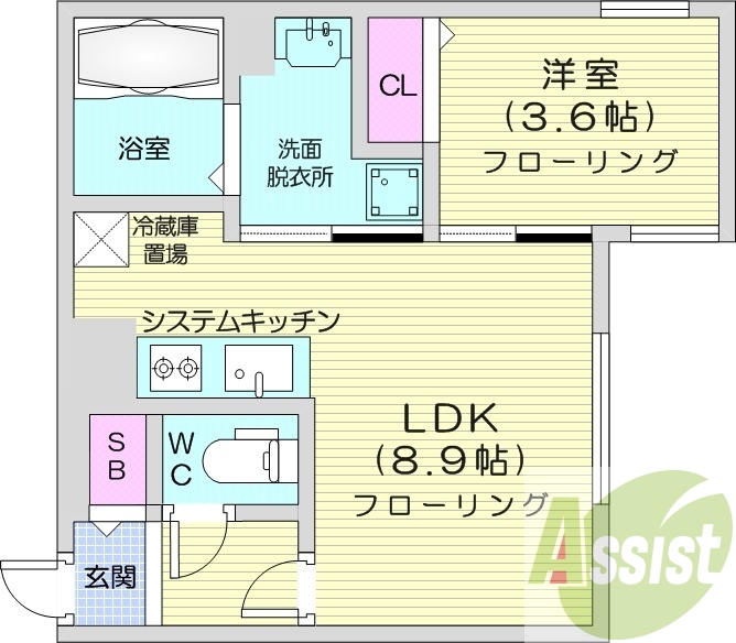 1LDK、エアコン、システムキッチン、灯油暖房