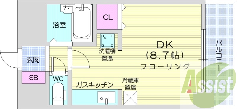 1K、エアコン、モニタ付インターホン、オートロック