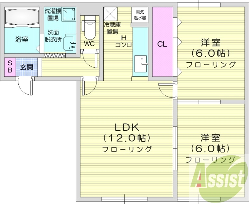 2LDK、エアコン、浴室乾燥機、トランクルーム