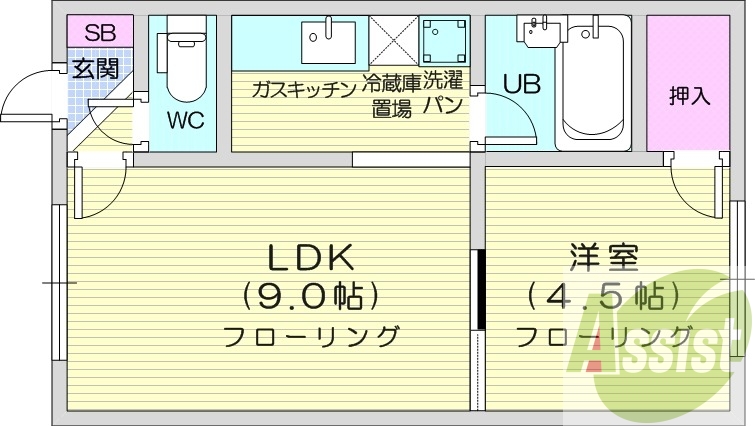 1LDK、トランクルーム、灯油暖房、モニター付きインターホン