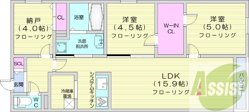 3LDK、都市ガス、エアコン、追い焚き、ネット無料