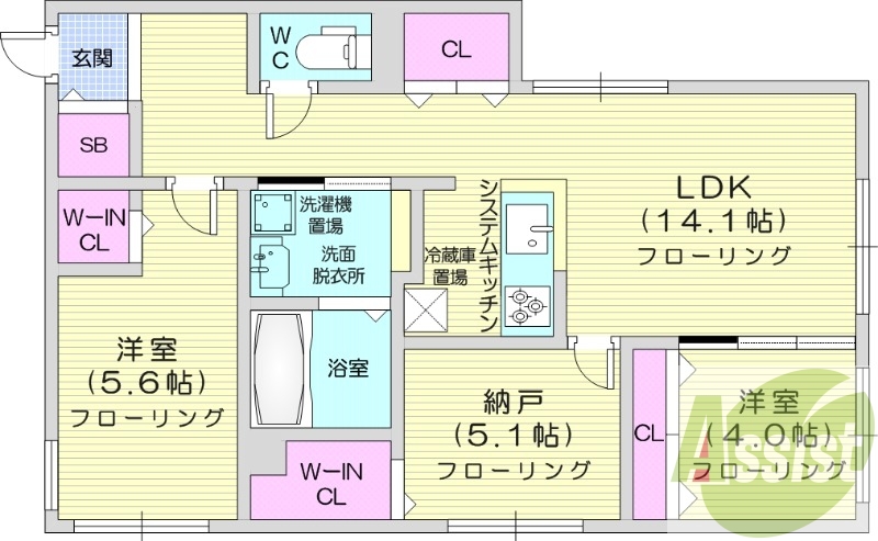 3LDK、エアコン、都市ガス、システムキッチン、宅配ボックス