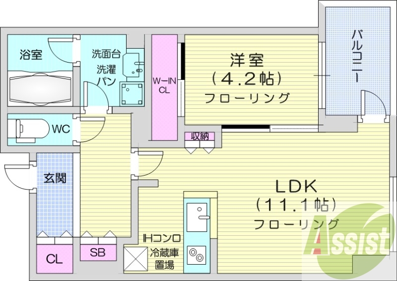 1LDK、都市ガス、浴室乾燥、追い焚き、エアコン