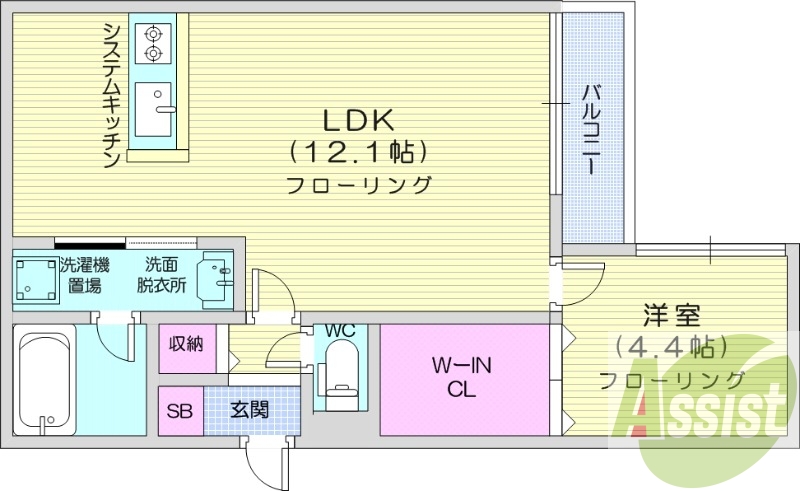 1LDK、追い炊き、エアコン、浴室乾燥機、システムキッチン