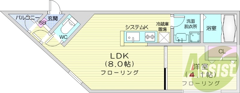 1LDK、都市ガス、エアコン、システムキッチン、ネット無料