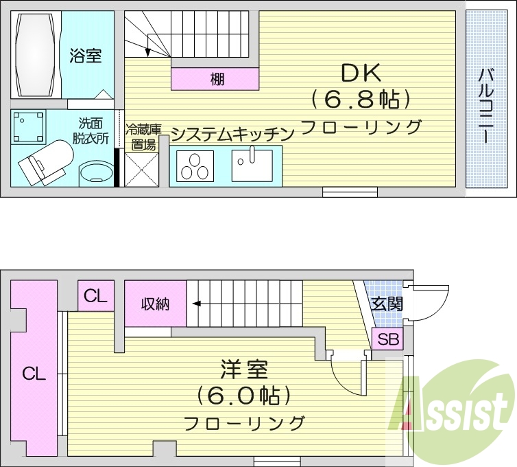 1LDK、エアコン、トランクルーム、灯油ボイラー