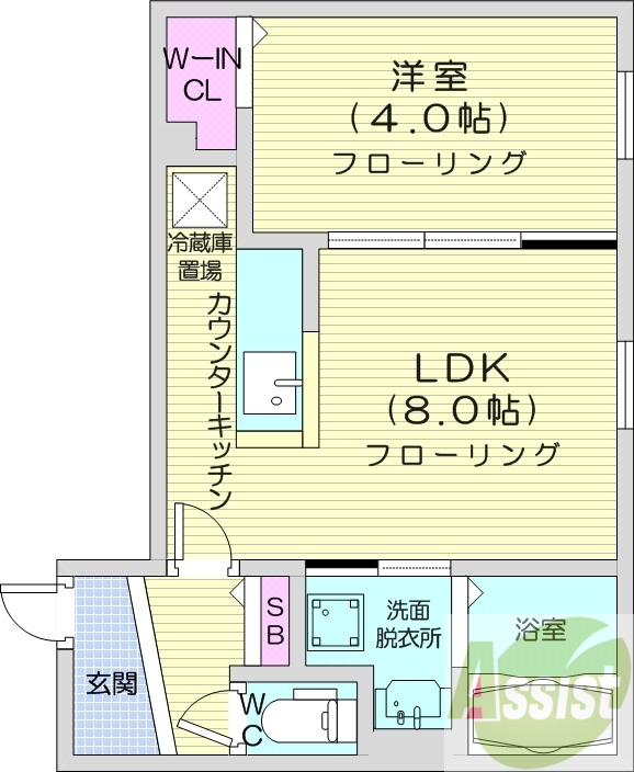 1LDK、都市ガス、エアコン、浴室乾燥機、独立洗面台