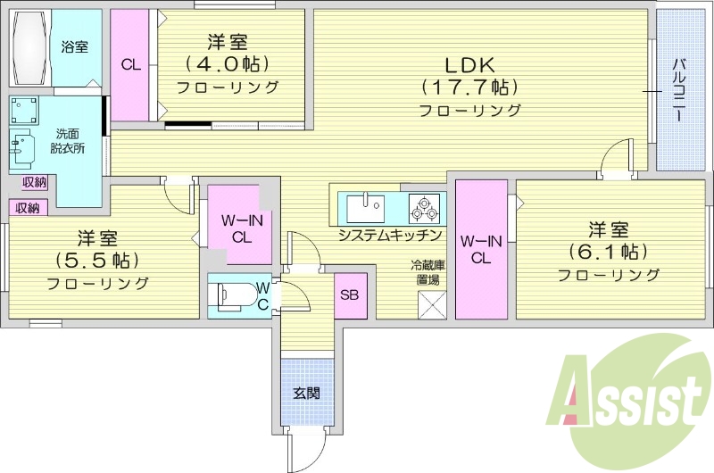 3LDK、都市ガス、エアコン、追い焚き、浴室乾燥機