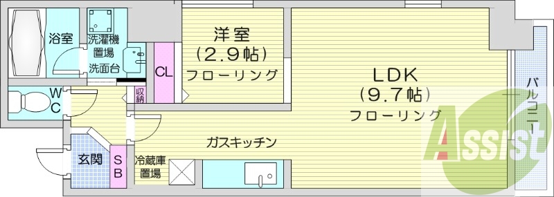 1LDK、エアコン、灯油暖房、オートロック
