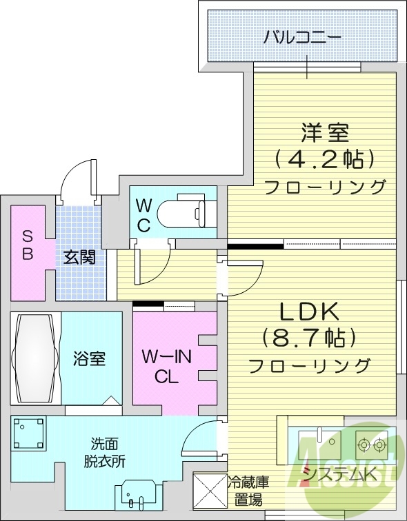 1LDK、エアコン、浴室乾燥機、1坪バス、灯油暖房