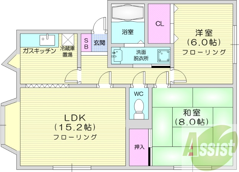 2LDK、駐車場付き、角部屋、TVインターホン