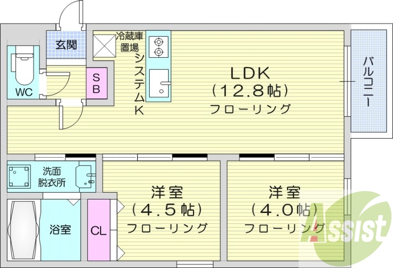 2LDK、エアコン、浴室乾燥機、1坪バス、灯油暖房
