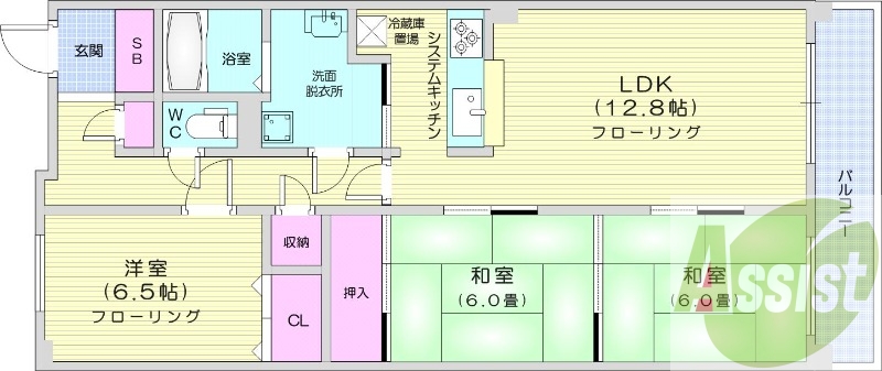 3LDK、都市ガス、分譲、システムキッチン