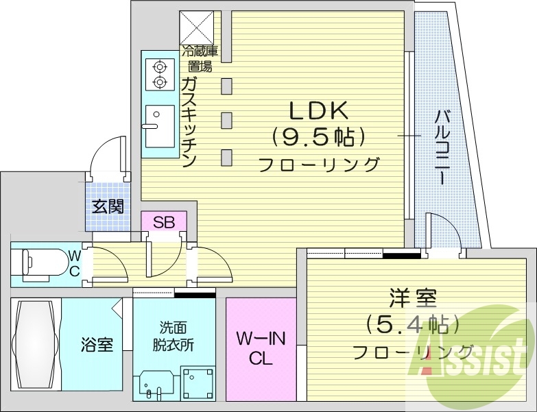 1LDK、エアコン、浴室乾燥機、システムキッチン