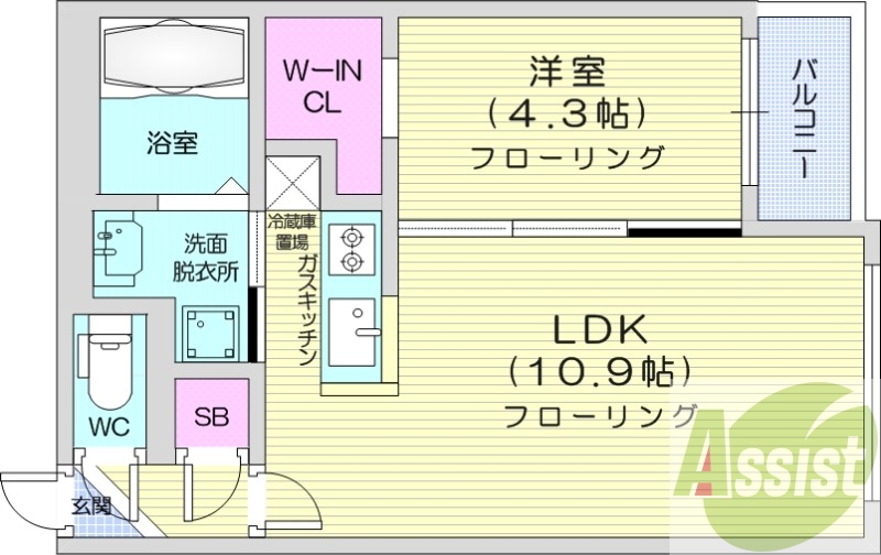 1LDK、エアコン、浴室乾燥機、システムキッチン