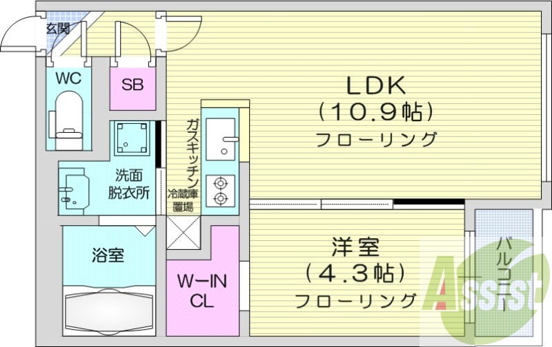 1LDK、エアコン、浴室乾燥機、システムキッチン