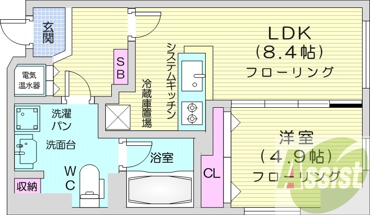 1LDK、IHクッキングヒーター、モニタ付インターホン