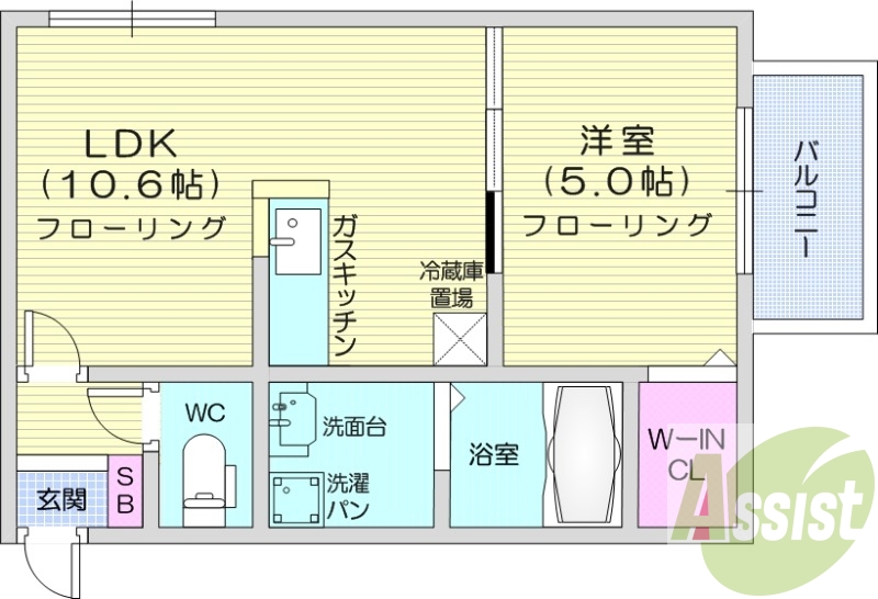 1LDK、エアコン、浴室乾燥機、灯油暖房、モニターホン