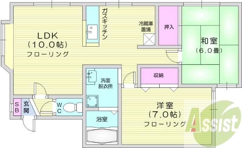 2LDK、モニタ付きインターホン、灯油暖房、対面キッチン