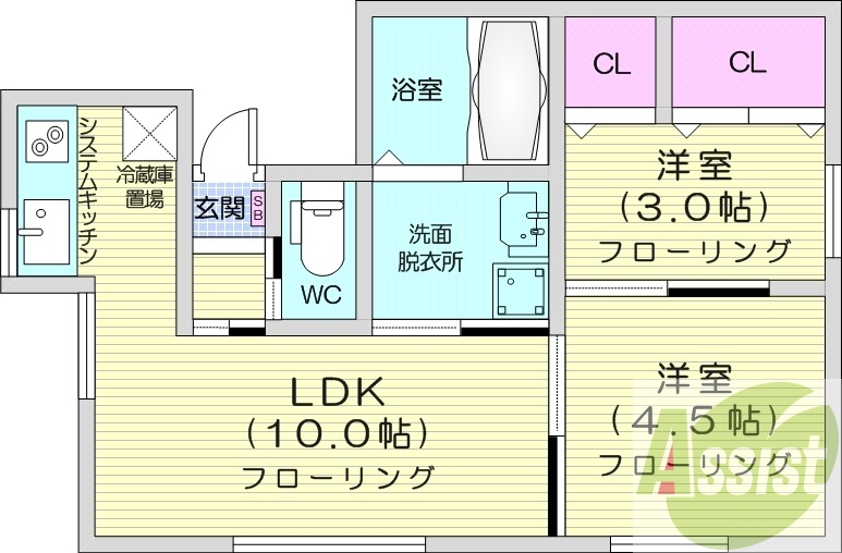 2LDK、モニターホン、独立洗面台、シャワートイレ