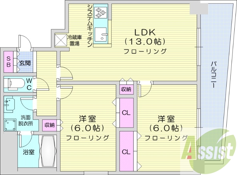 1LDK、エアコン、都市ガス、灯油FF暖房、トランクルーム