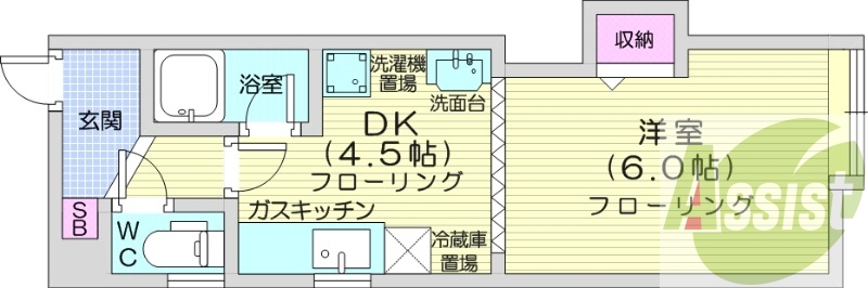 1DK、独立洗面台、収納、モニタ付インターホン