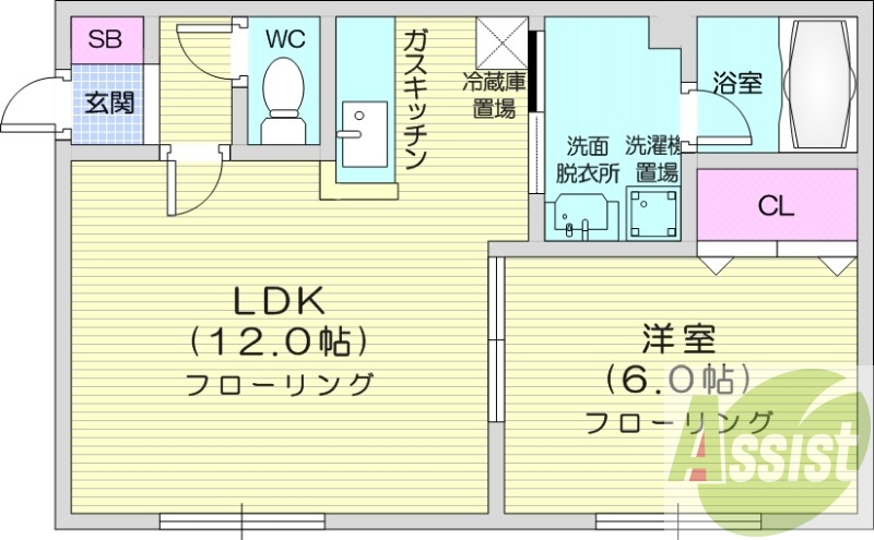 １LDK、バス・トイレ別、独立洗面台、インターホン