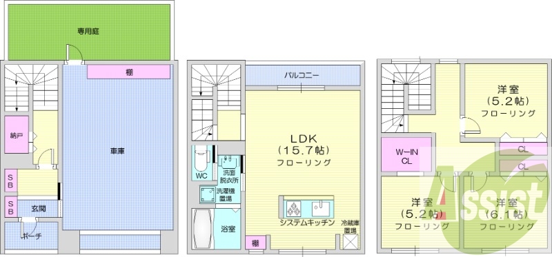3LDK、都市ガス、エアコン、追い焚き、浴室乾燥機