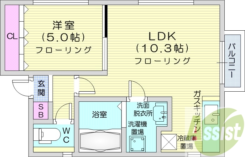 1LDK、バストイレ別、ウォシュレット、エアコン