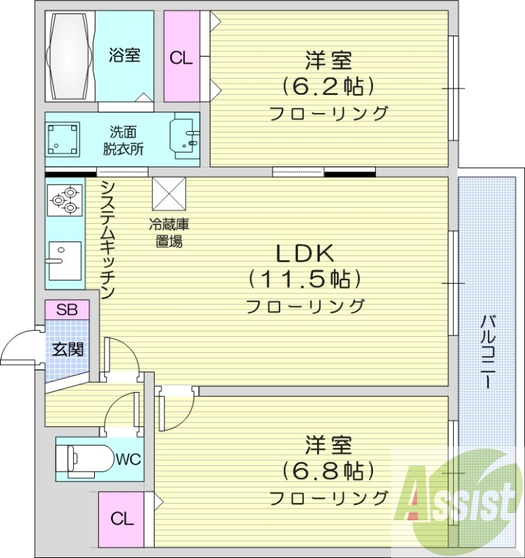 2LDK、最上階、エアコン、都市ガス、オートロック