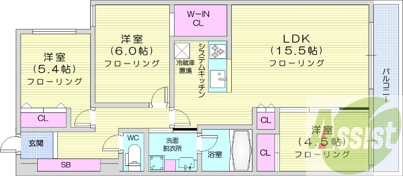 3LDK、都市ガス、エアコン、追い焚き、浴室乾燥機