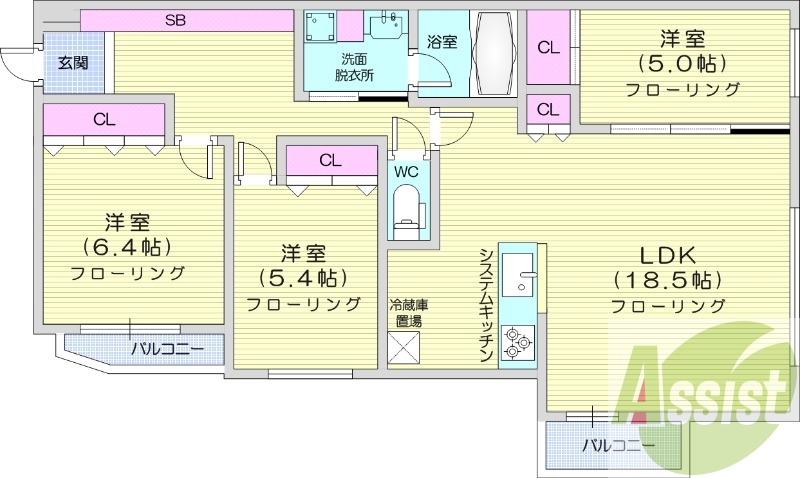 3LDK、都市ガス、エアコン、追い焚き、浴室乾燥機