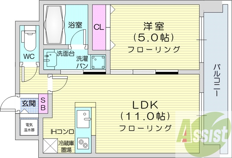 1LDK、オール電化、エアコン、ペット可