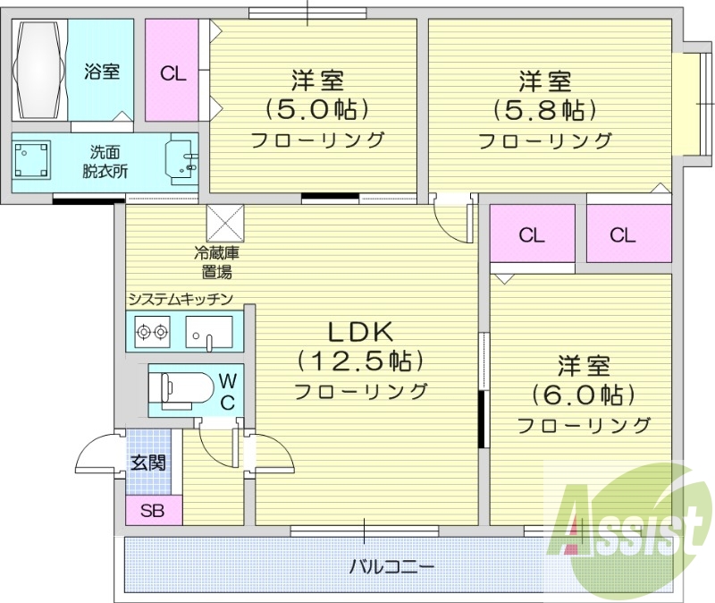 3LDK、灯油暖房、ロードヒーティング、システムキッチン