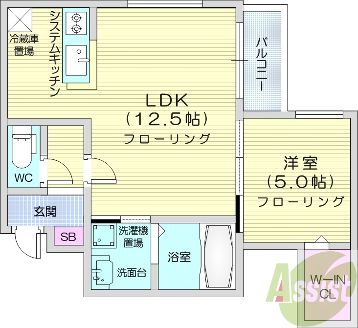 1LDK、エアコン、システムキッチン、シャワートイレ