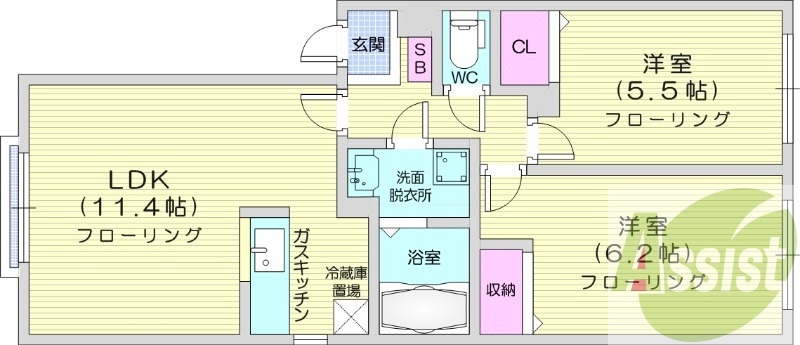 2LDK、トランクルーム、24時間換気システム