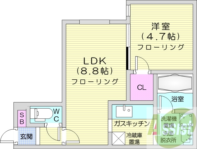 1LDK、角部屋、灯油給湯器、角部屋、オートロック