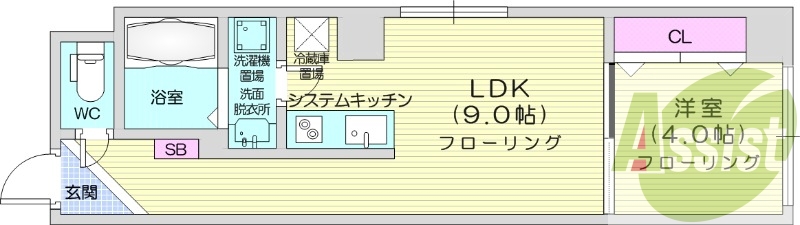1LDK、オール電化、バストイレ別、宅配ボックス