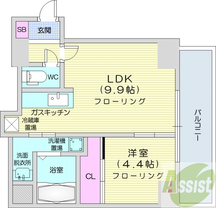 1LDK、都市ガス、ネット無料、ロードヒーティング