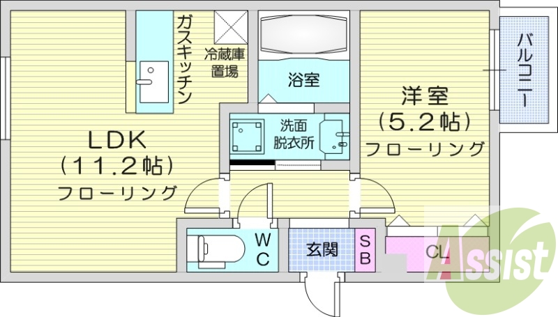 1LDK、対面キッチン、シャワートイレ、モニタ付インターホン