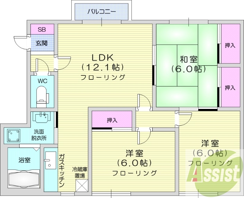 3LDK、トランクルーム、独立洗面台、バストイレ別