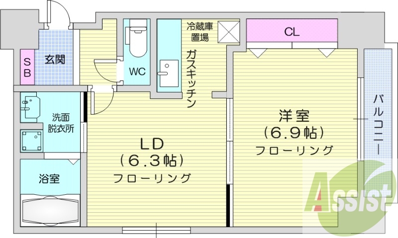 1LDK、宅配ボックス、TVインターホン