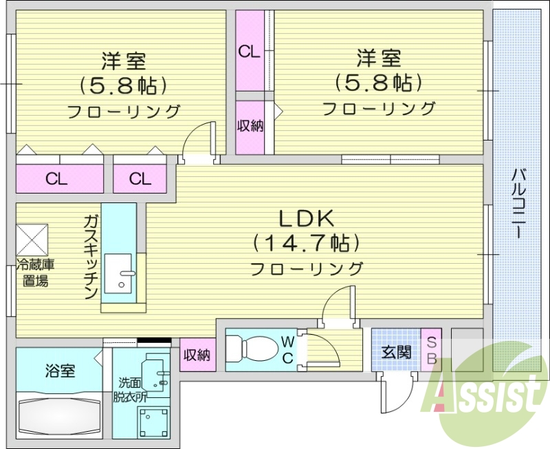 2LDK、収納、灯油暖房、ネット無料、洗濯機置場