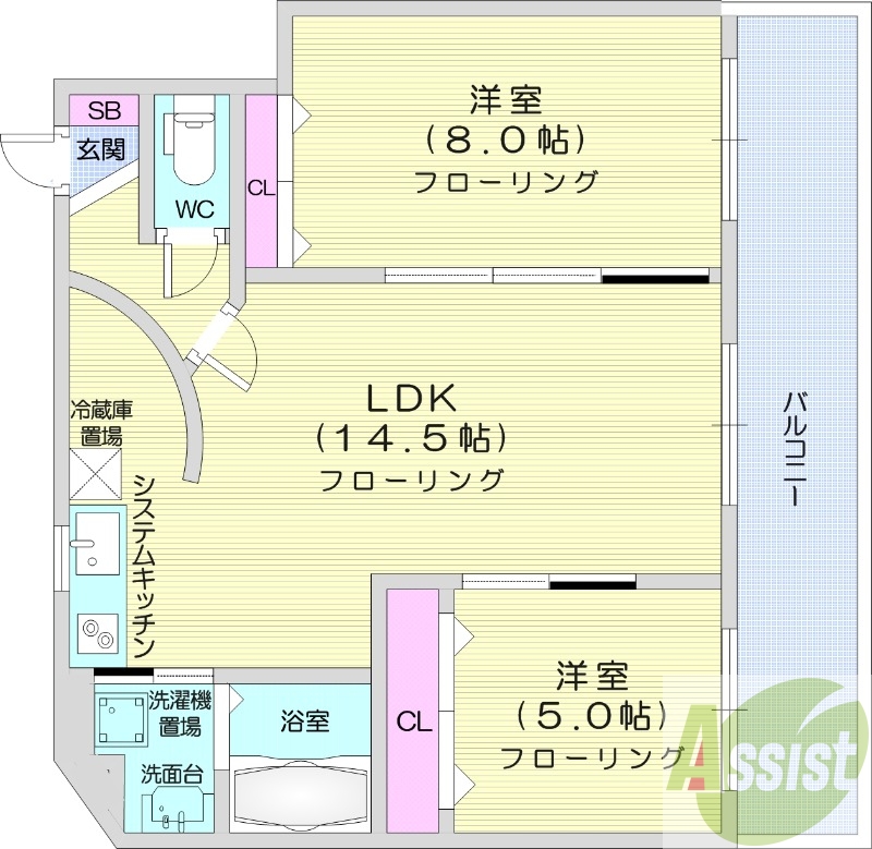 2LDK、収納、電気暖房、宅配BOX、モニターホン